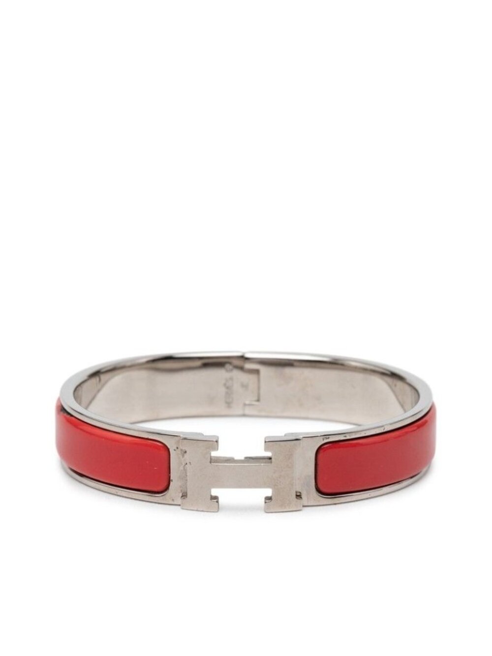 Hermes Clic H PM Bangle Silver Red Metal Bracelet